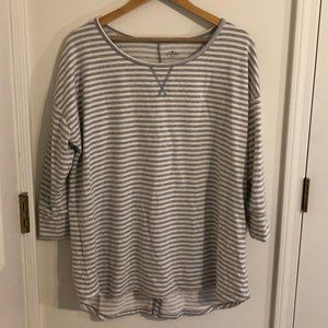 Gray/White Striped Long Sleeve Lounge Sweater